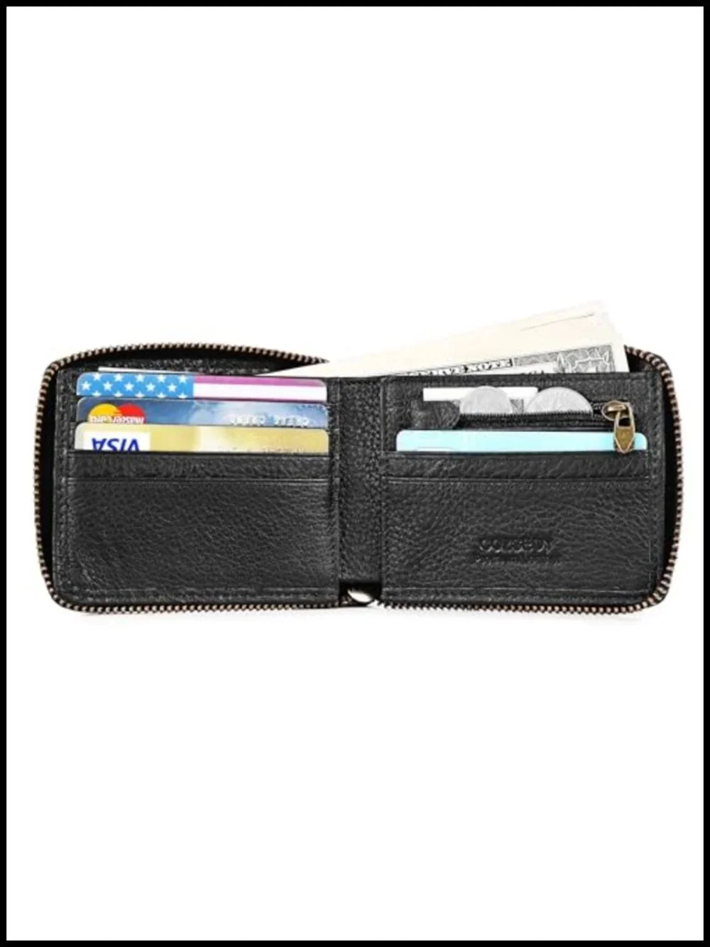 Men's RFID Blocking Leather Chain Wallet with Zipper Coin Pocket Bifold
